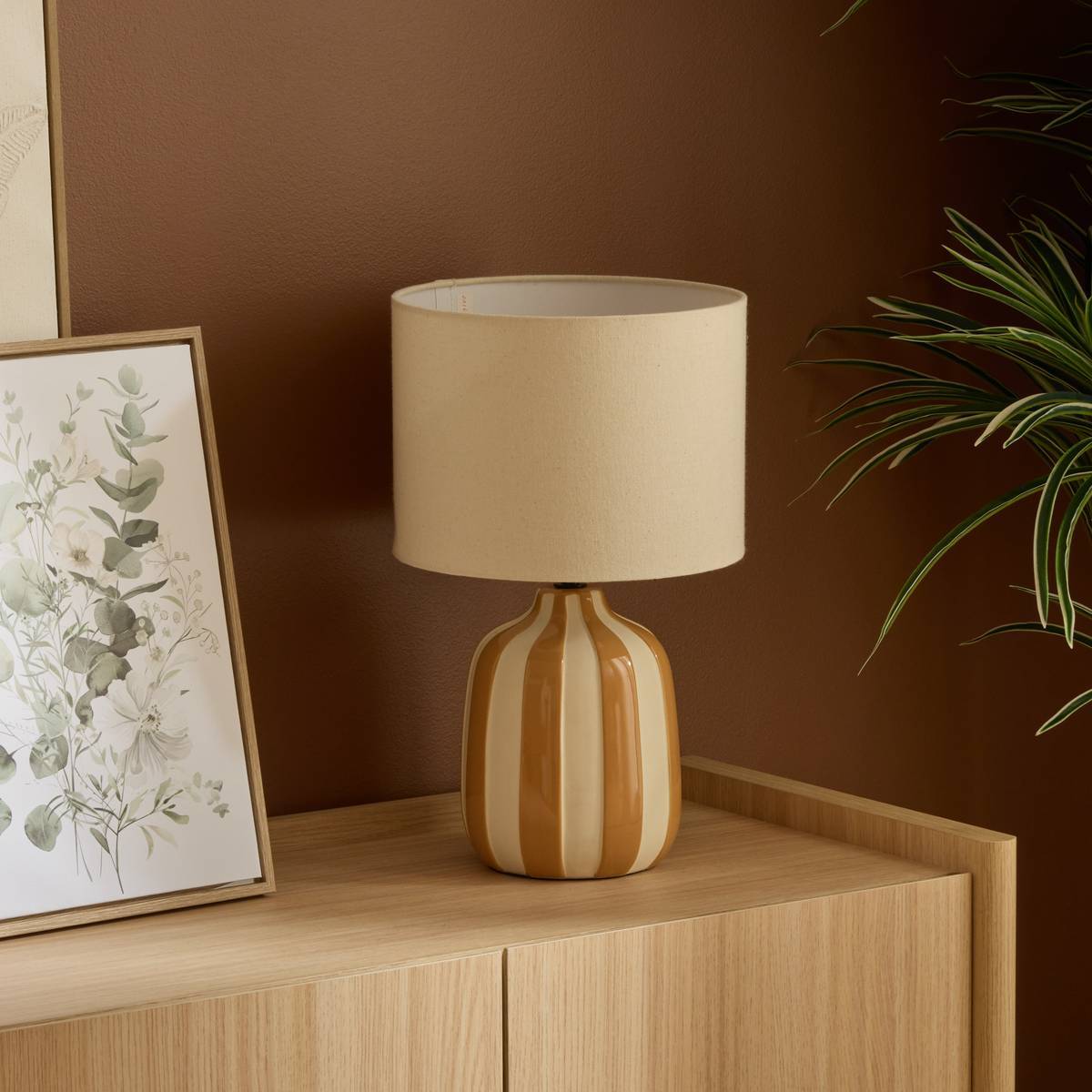 Lampe cylindrique Vilma H.41,5cm jaune rayé
