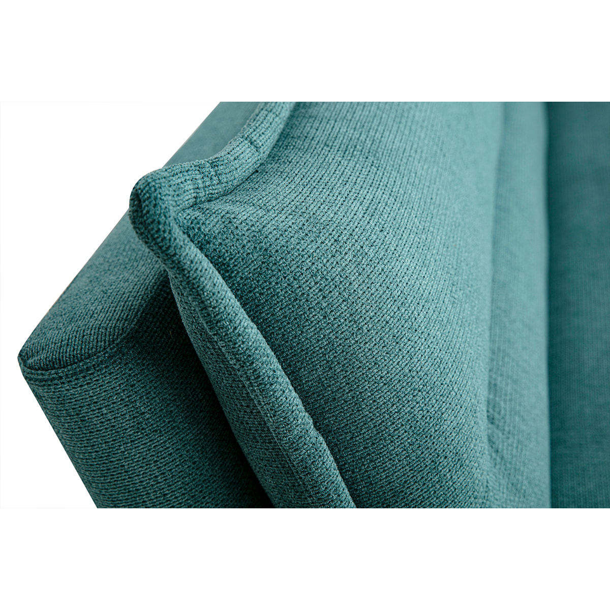 Canapé convertible 3 places en tissu chenille bleu canard et bois clair BINGO