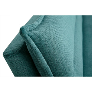 Canapé convertible 3 places en tissu chenille bleu canard et bois clair BINGO