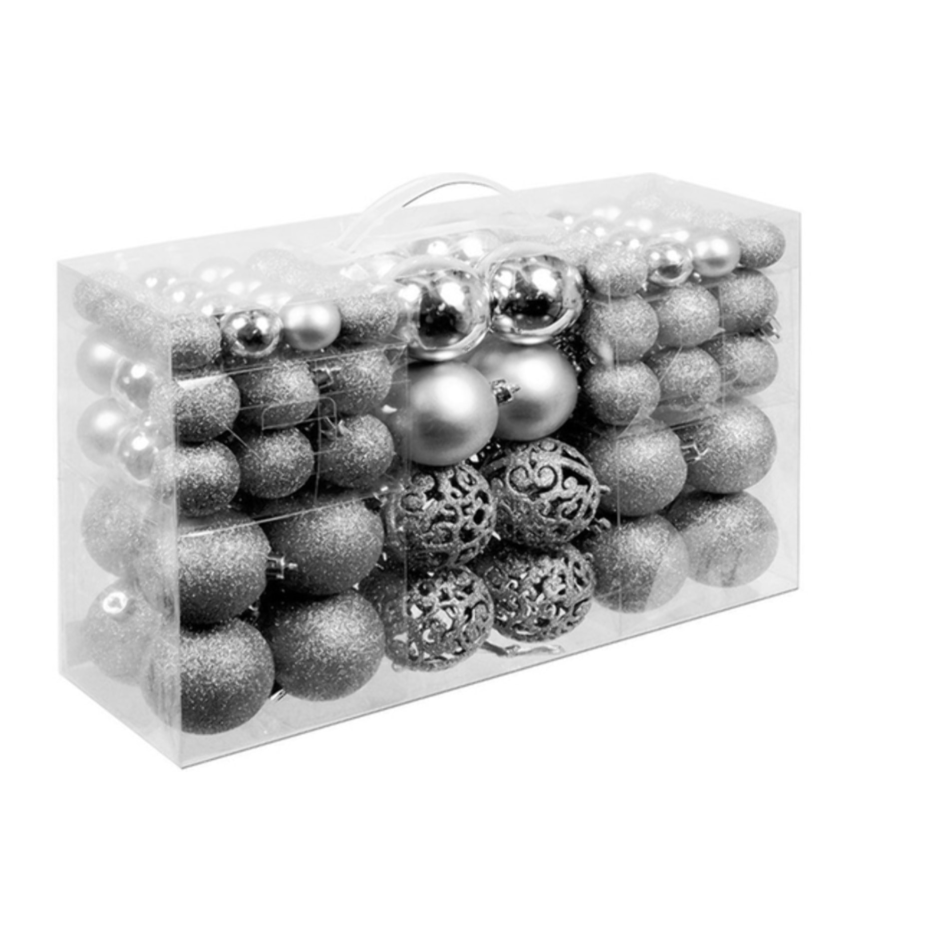 Confezione 100 Palline di Natale Colore Silver, Palle di Natale Diametro 3/4/6 cm, Addobbi E Decorazioni per Albero di Natale, Colore Argento