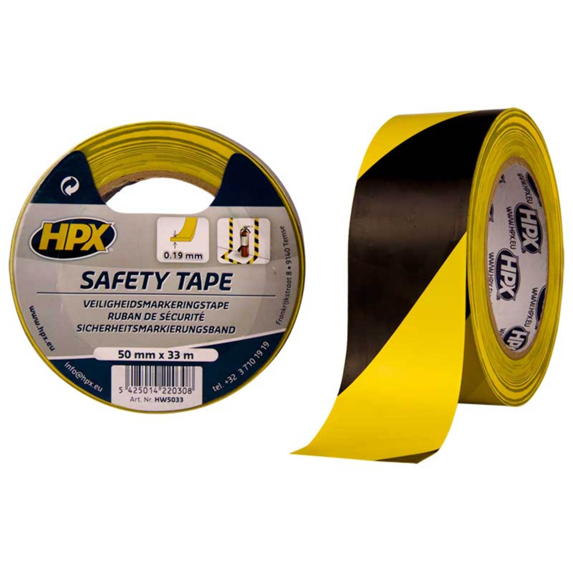 Ruban de sécurité autocollant Jaune/Noir 33mx50mm HPX - HW5033