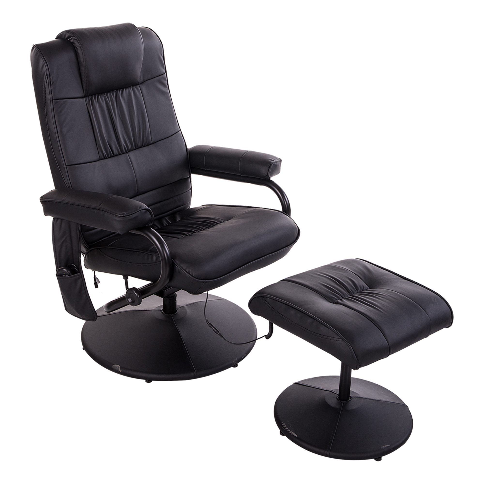 Fauteuil de massage et relaxation électrique pivotant inclinable avec repose-pied revêtement synthétique noir