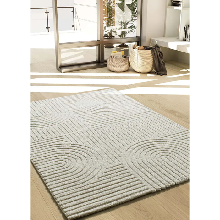 VERONA Alfombra geométrica con relieve en color crema, varias medidas disponibles.