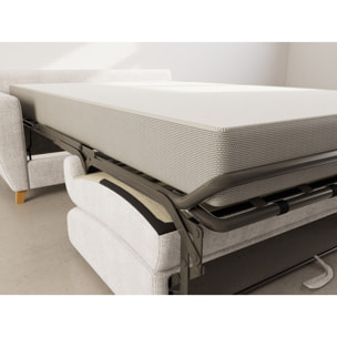 Thibault - Canapé lit 3 places convertible express couchage quotidien 140 cm matelas 18 cm en velours texturé - Beige