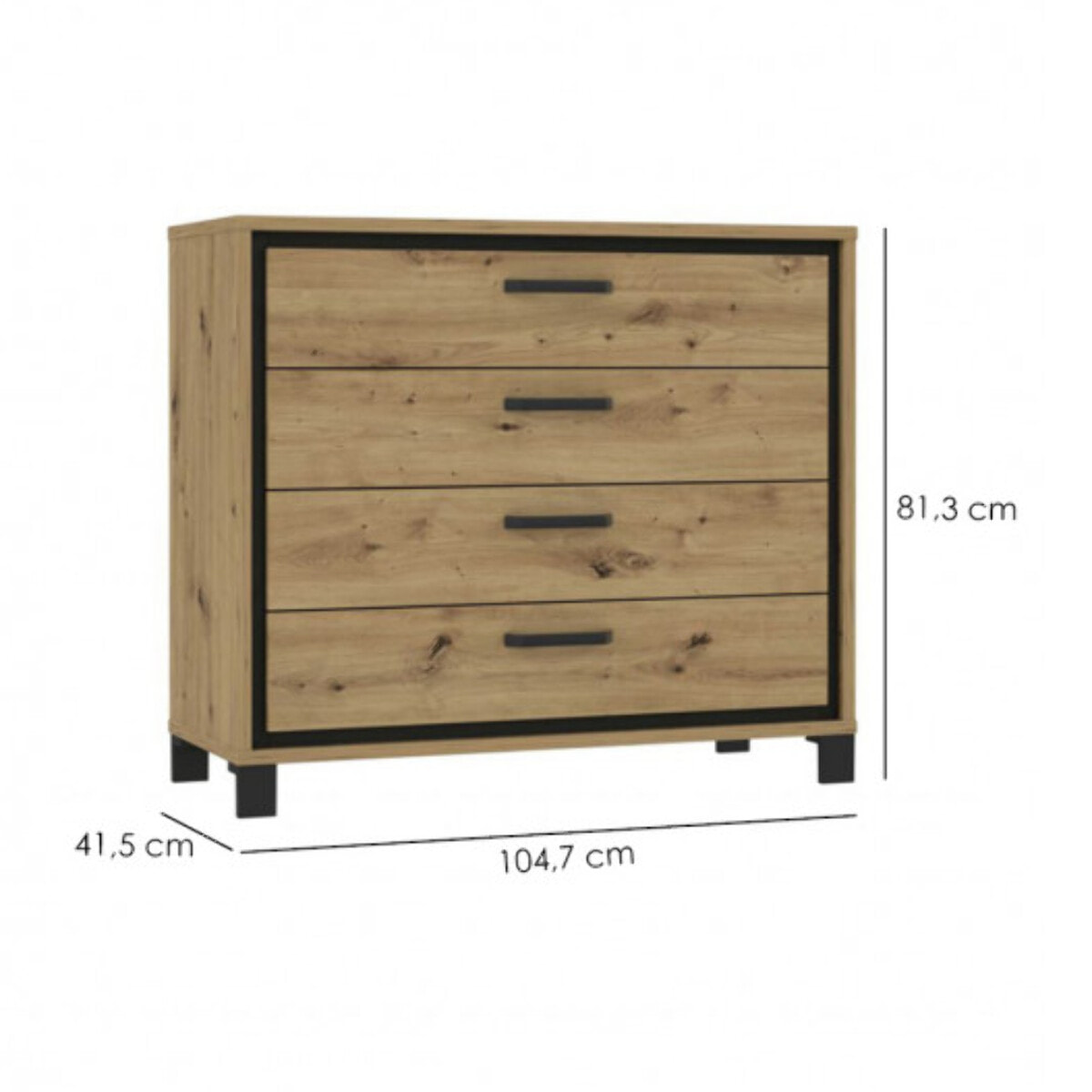 Commode 4 tiroirs en bois de chêne et métal noir - IBIZA