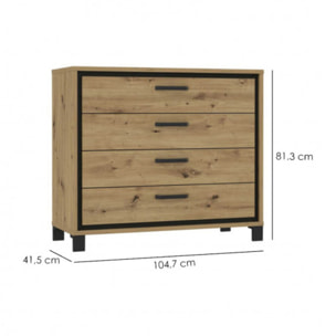 Commode 4 tiroirs en bois de chêne et métal noir - IBIZA
