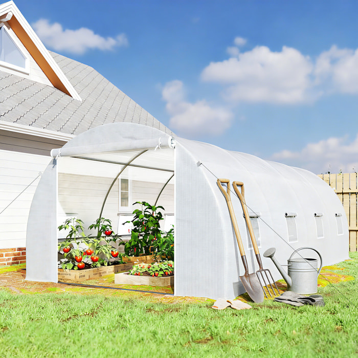 Invernadero de TáÂºnel 6x3x2 m Invernadero de Terraza con 8 Ventanas Puerta con Cremallera Cubierta de Polietileno 140 g/m² y Estructura de Acero para Cultivo Plantas Verduras en Jardín Blanco
