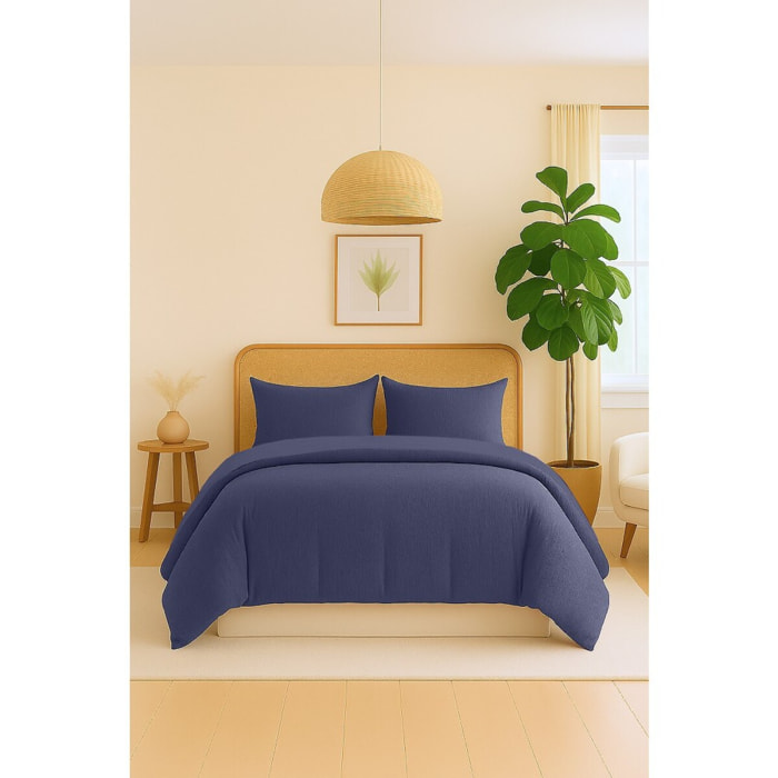 Parure Housse De Couette 3pcs 100% gaze De Coton Marine