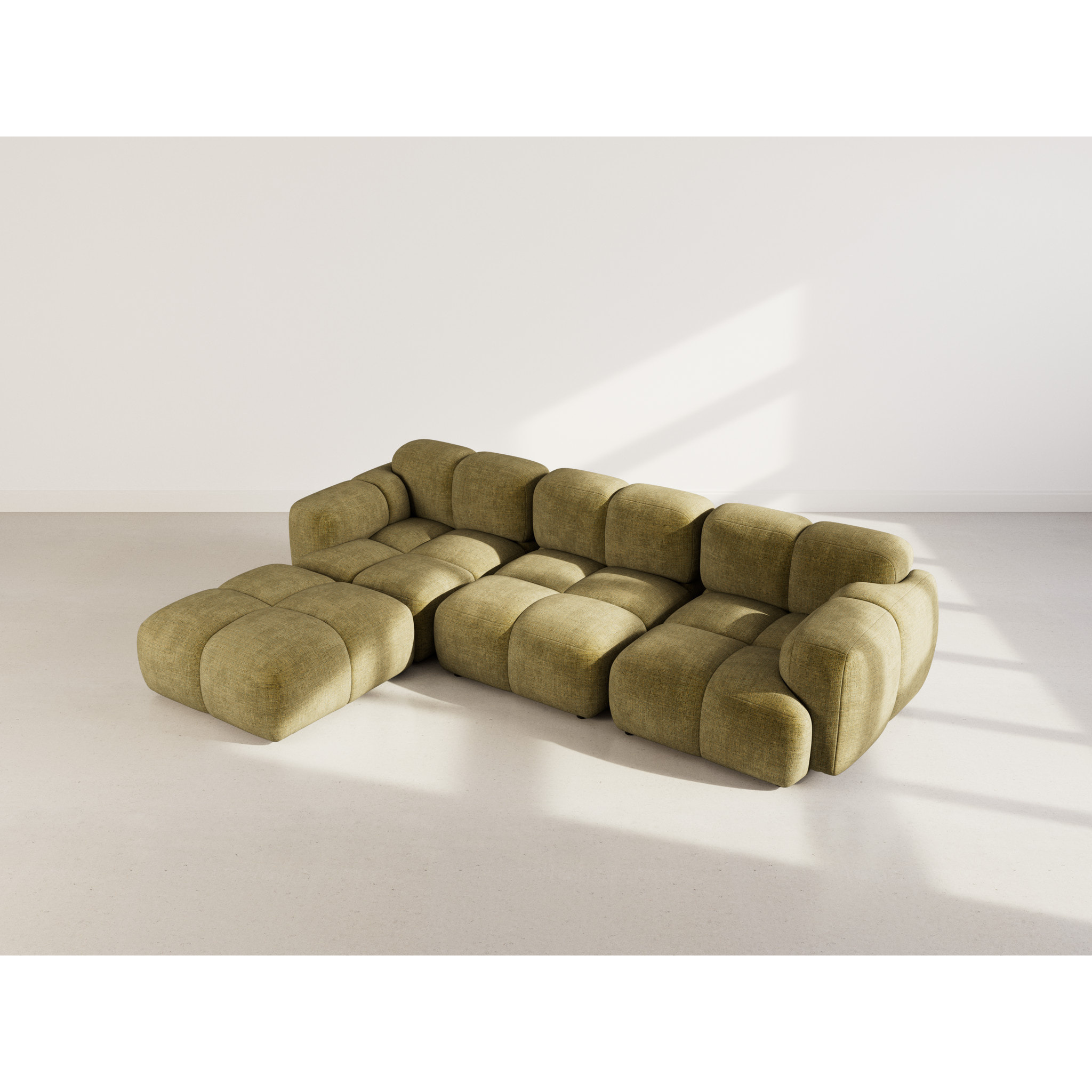 Grace - canapé modulable d'angle réversible 4 places en velours texturé - Vert Olive