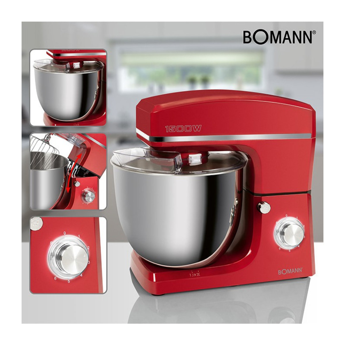 Robot pétrin multifonction 10L 1500W Bomann KM 6036 CB Rouge