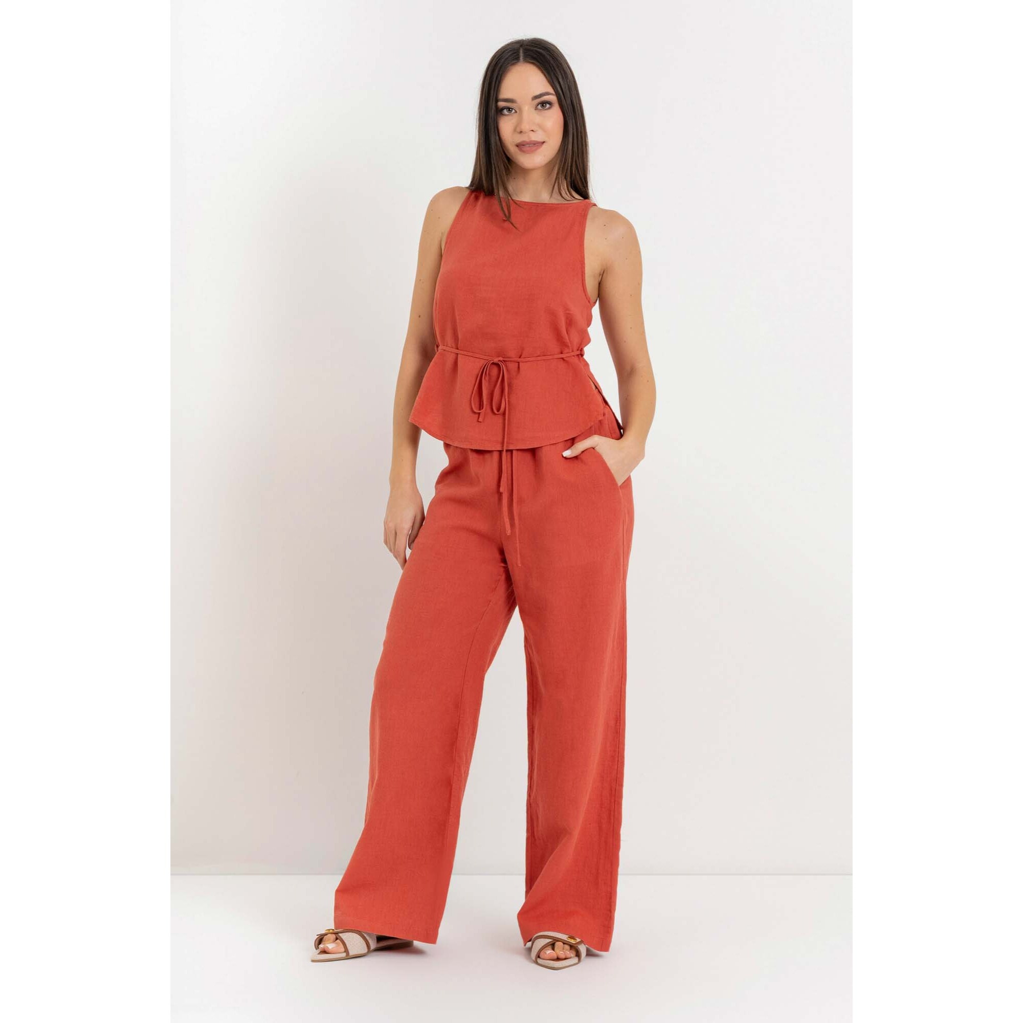 Kocca - Top smanicato da donna in lino, cotone e ramiè con cintura Donna