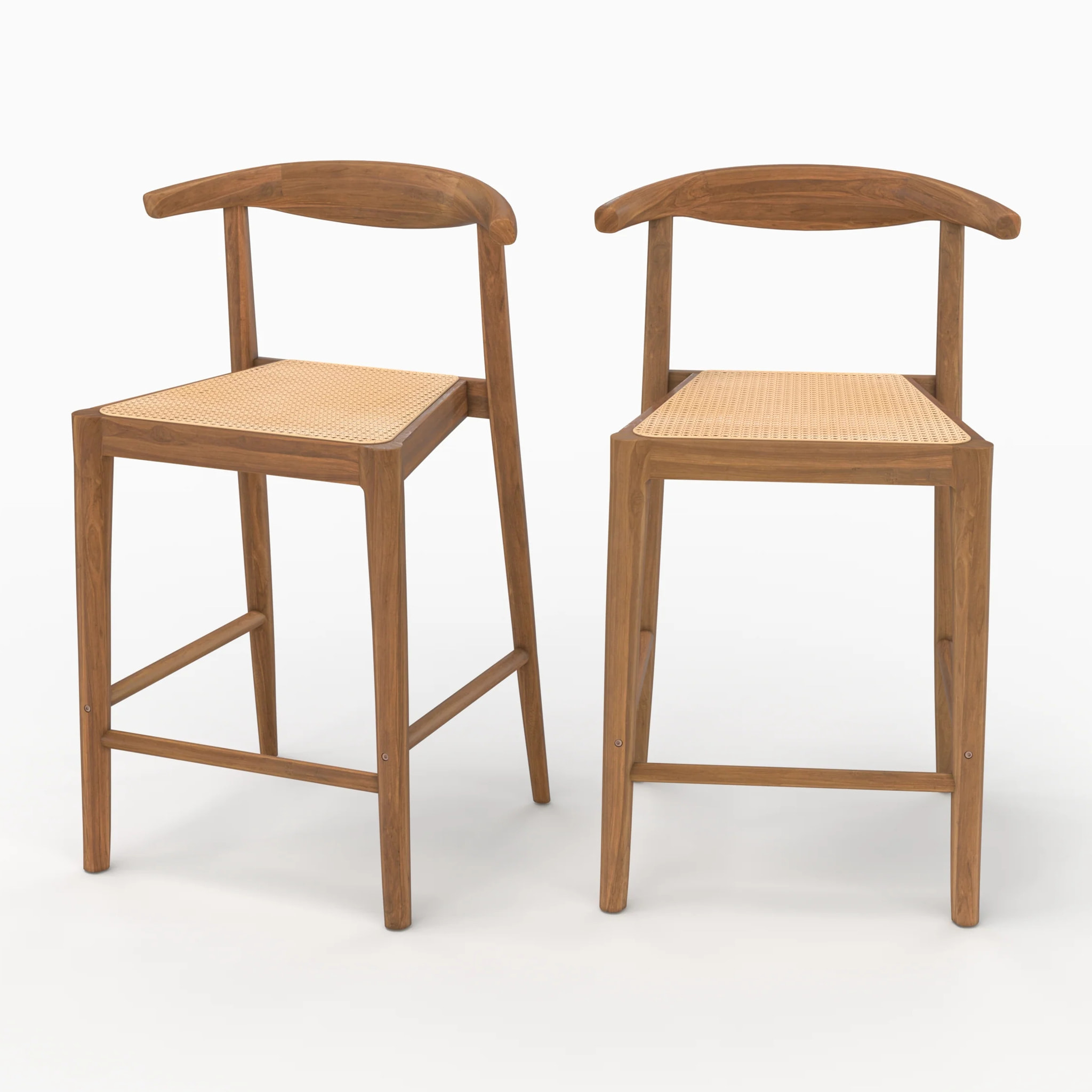 Lot de 2 chaises pour îlot central 64 cm en teck vernis et cannage - Alia
