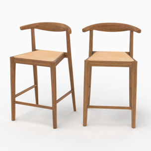 Lot de 2 chaises pour îlot central 64 cm en teck vernis et cannage - Alia