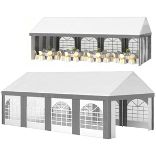 Carpa para Fiesta 4x8 m, Carpa de Jardín con Paredes Laterales Extraíbles, Puertas y Ventanas, Impermeable, Anti-UV, Cenador Gazabo para Boda, Camping, Eventos, Exterior, Gris y Blanco