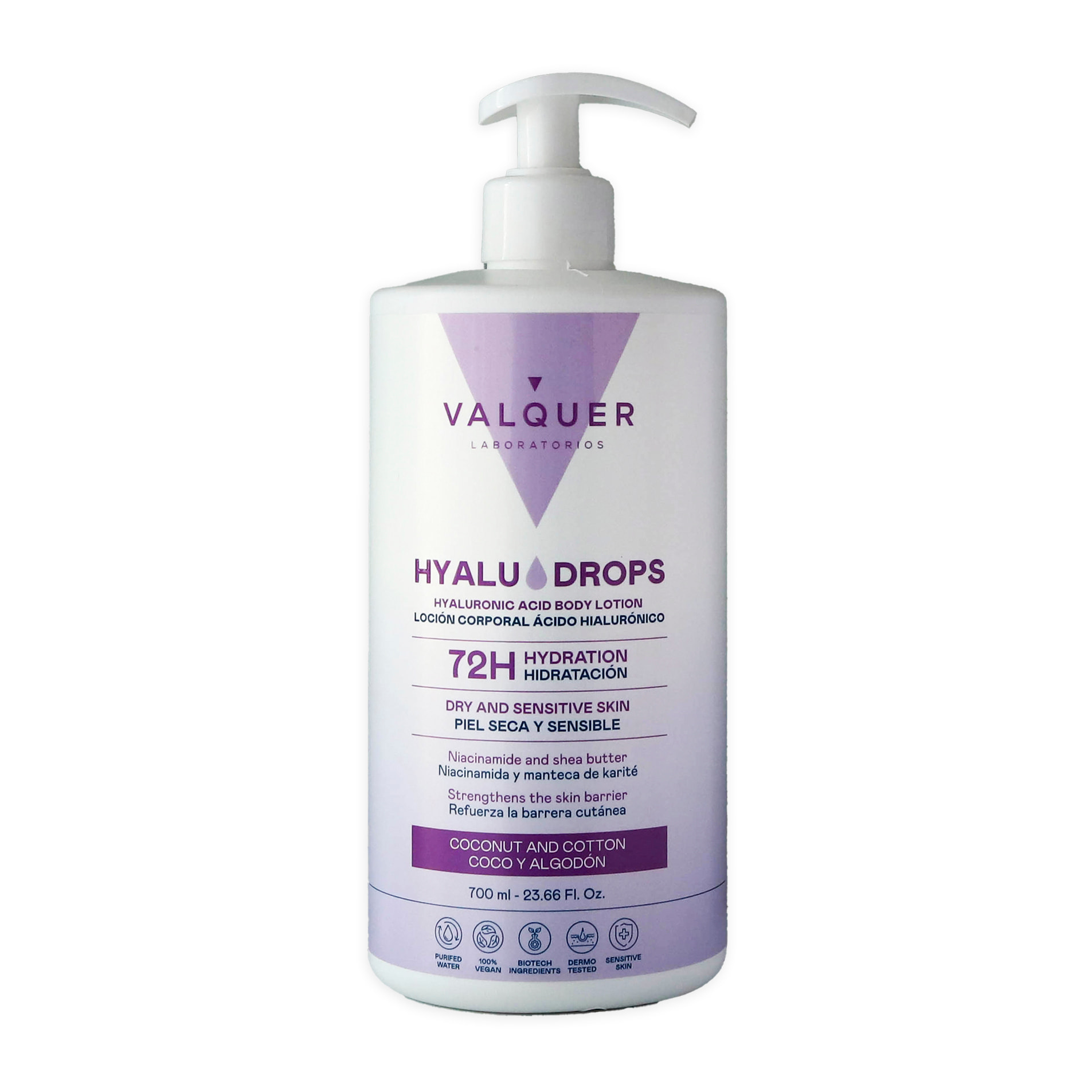Valquer Hyaludrops Loción Corporal Coco y Algodón – Hidratación 72H - 700 ml