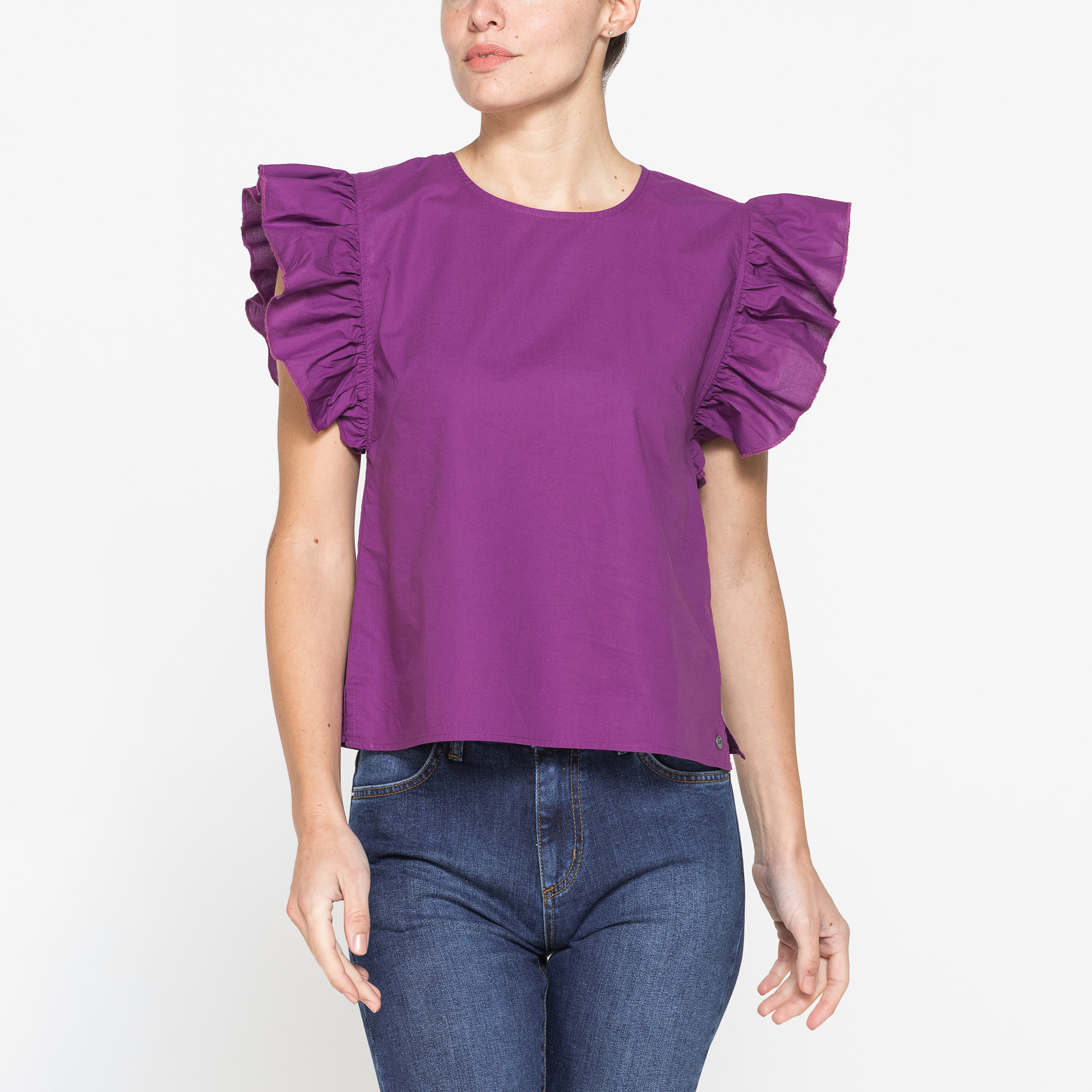 BLUSA CON MANICHE ARRICCIATE IN COTONE