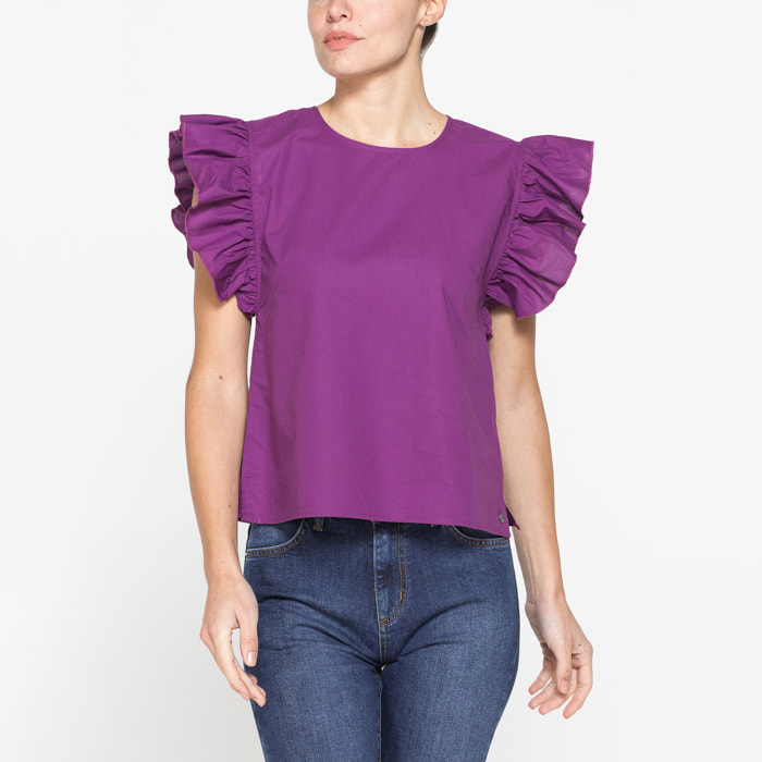 BLUSA CON MANICHE ARRICCIATE IN COTONE