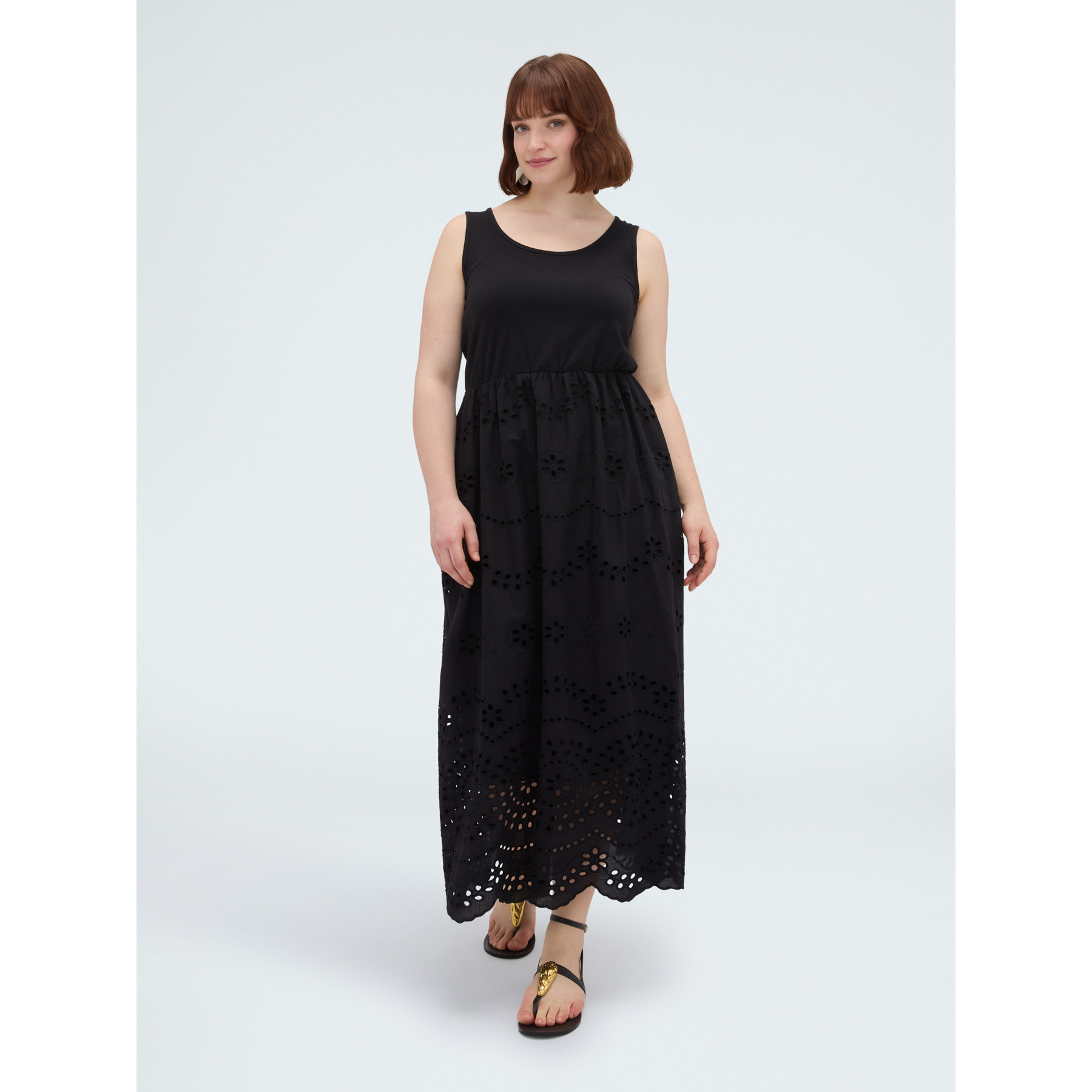 Fiorella Rubino - Vestido largo corte imperio en sangallo - Negro