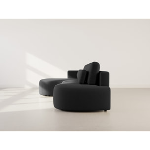 Mahina - canapé d'angle gauche 4 places convertible avec coffre en velours côtelé - Noir