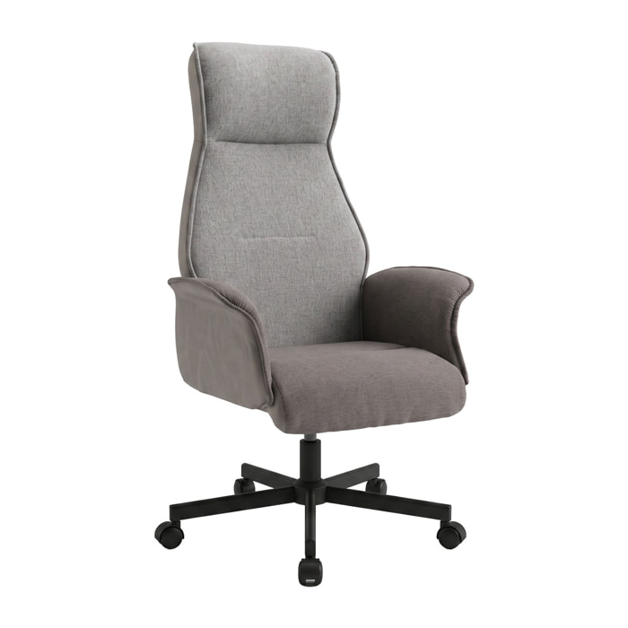 Axia - Sedia Da Ufficio 49x125x70 cm Poltrona Presidenziale Comoda con Ruote Girevoli in Pu e Tessuto Grigio