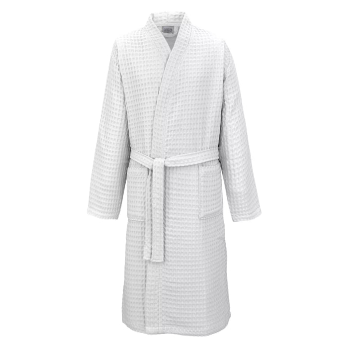 Peignoir homme pur coton 240 g/m² nid d'abeille blanc Detente neige