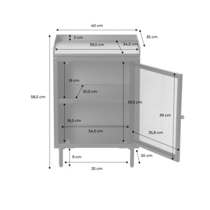 Table de chevet industrielle métal bleu 1 porte grillagée. 40 x 37 x 58.5 cm - Ohio