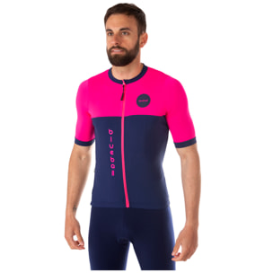 Camiseta ciclista hombre manga corta color rosa y azul