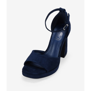 Sandalias de fiesta azules con tacón y talonera