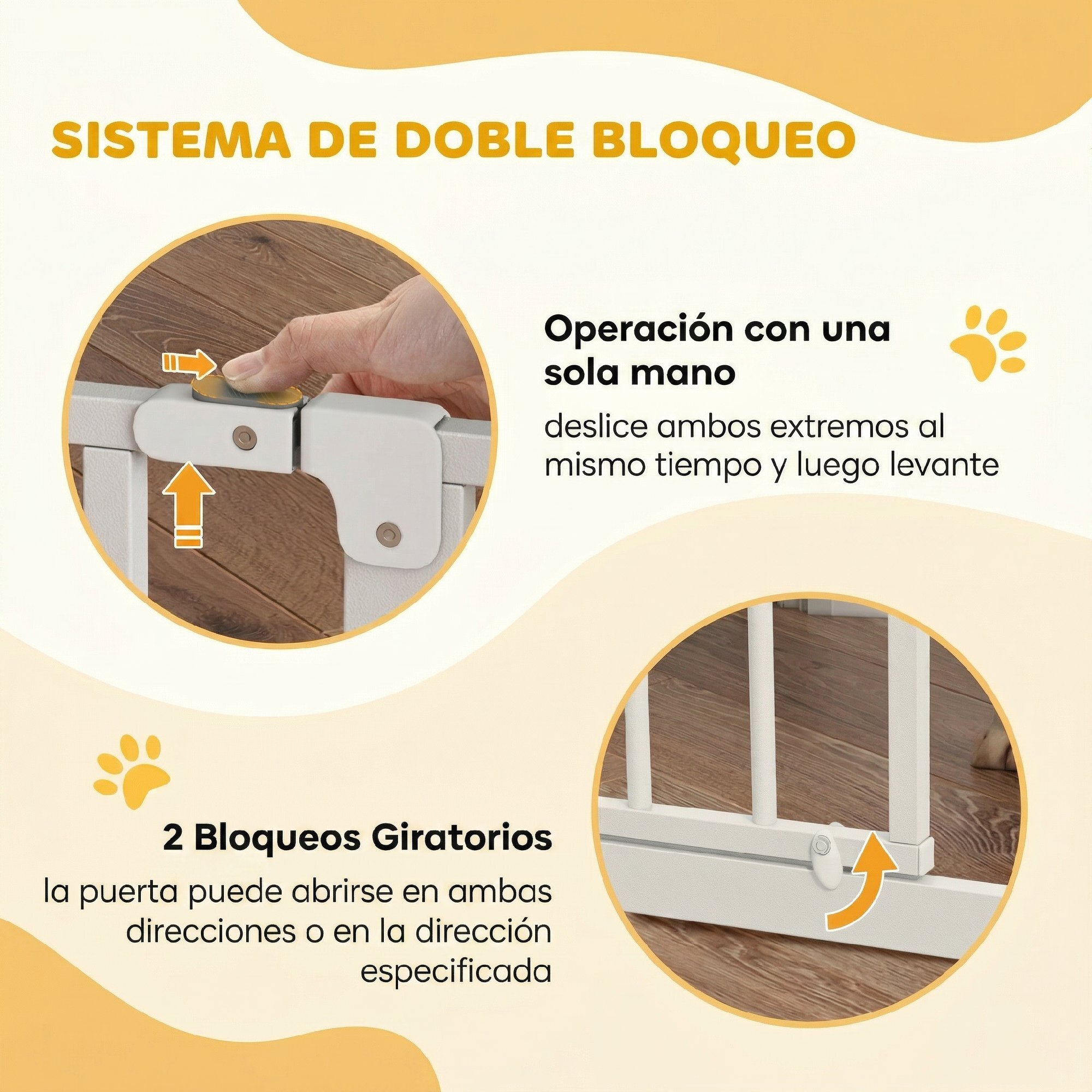 Barrera de Seguridad para Perros 75-85 cm para Puertas y Escaleras Puerta de Seguridad Apertura en Dos Sentidos y Solo una Mano Montaje a Presión y Doble Bloqueo Blanco