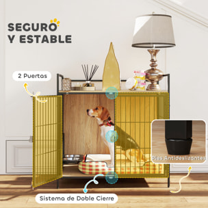 Jaula para Perros Mesa Auxiliar Moderna Casa para Mascotas con Soporte Giratorio con 2 Tazones 2 Puertas y Estante de Almacenamiento Superior para Perros Medianos 80x56x76,5 cm Roble