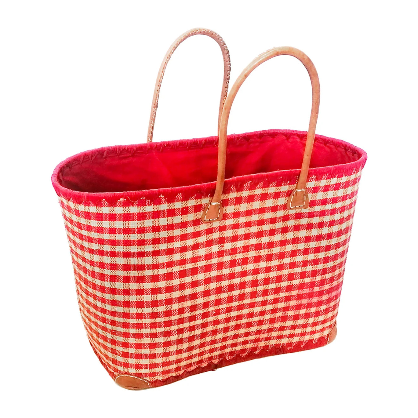 Panier artisanal de Madagascar - Carreaux GM Rouge avec pochon