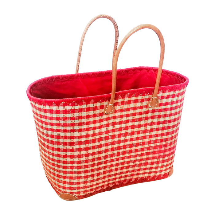Panier artisanal de Madagascar - Carreaux GM Rouge avec pochon