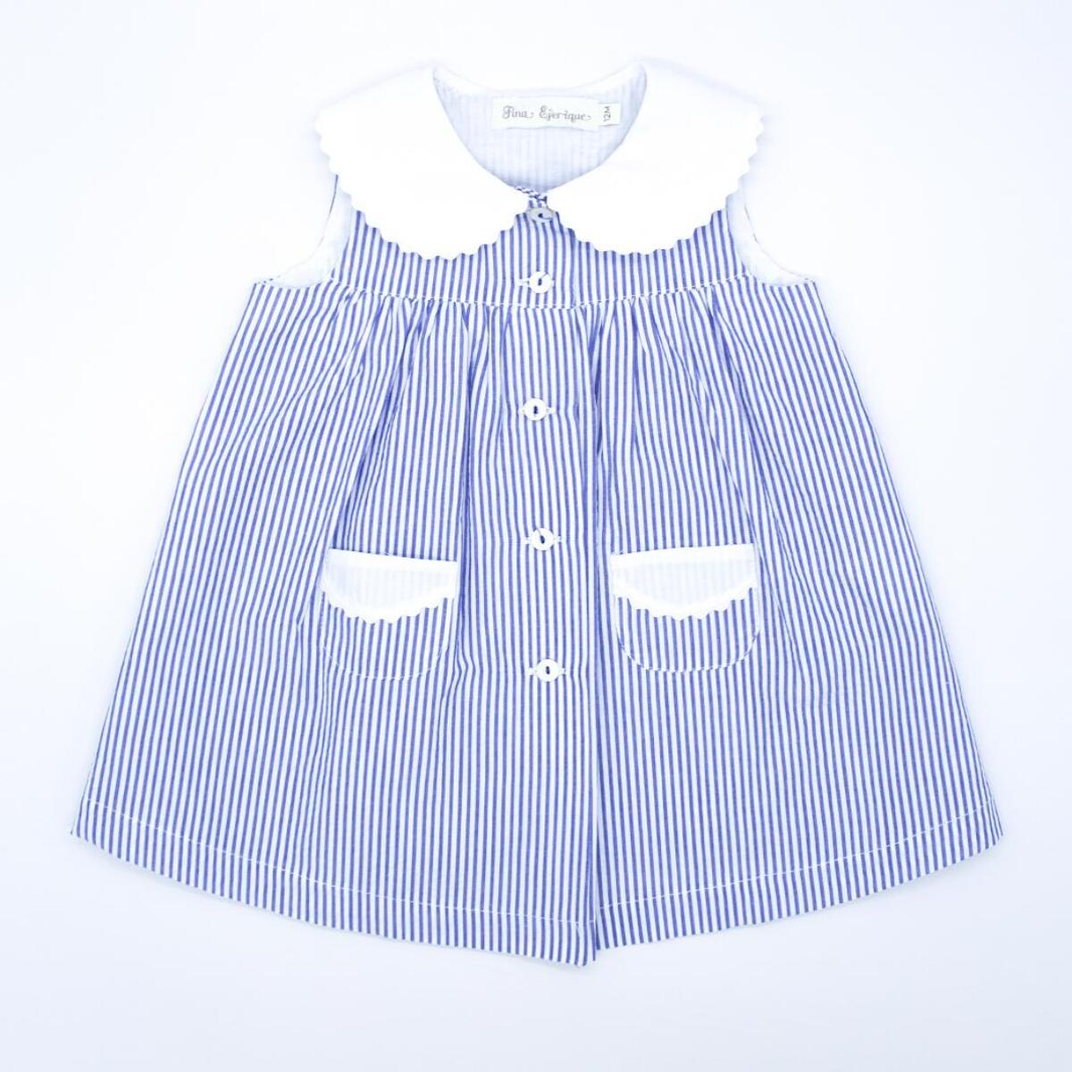 Vestido cuello bebé raya azul