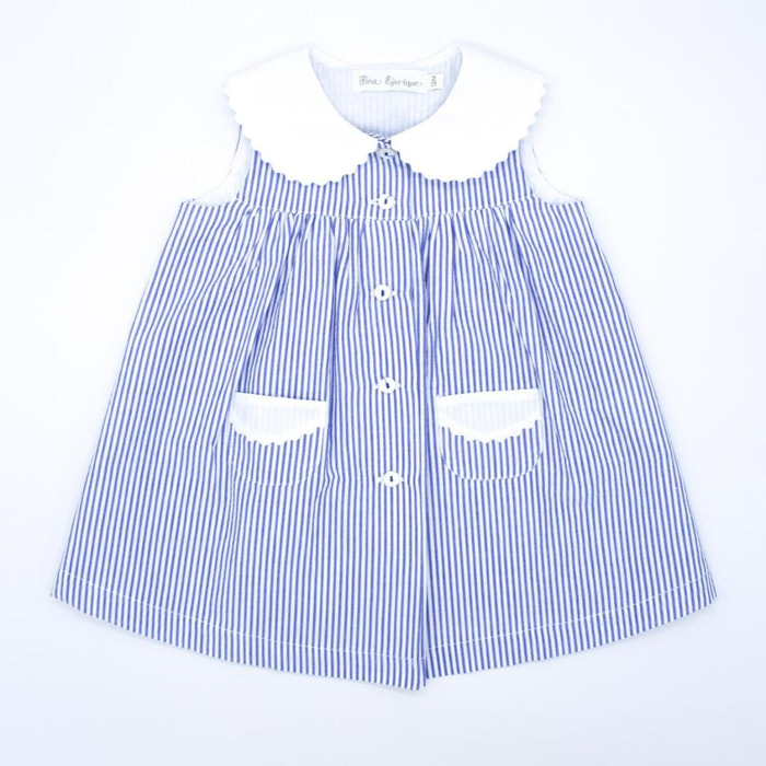 Vestido cuello bebé raya azul