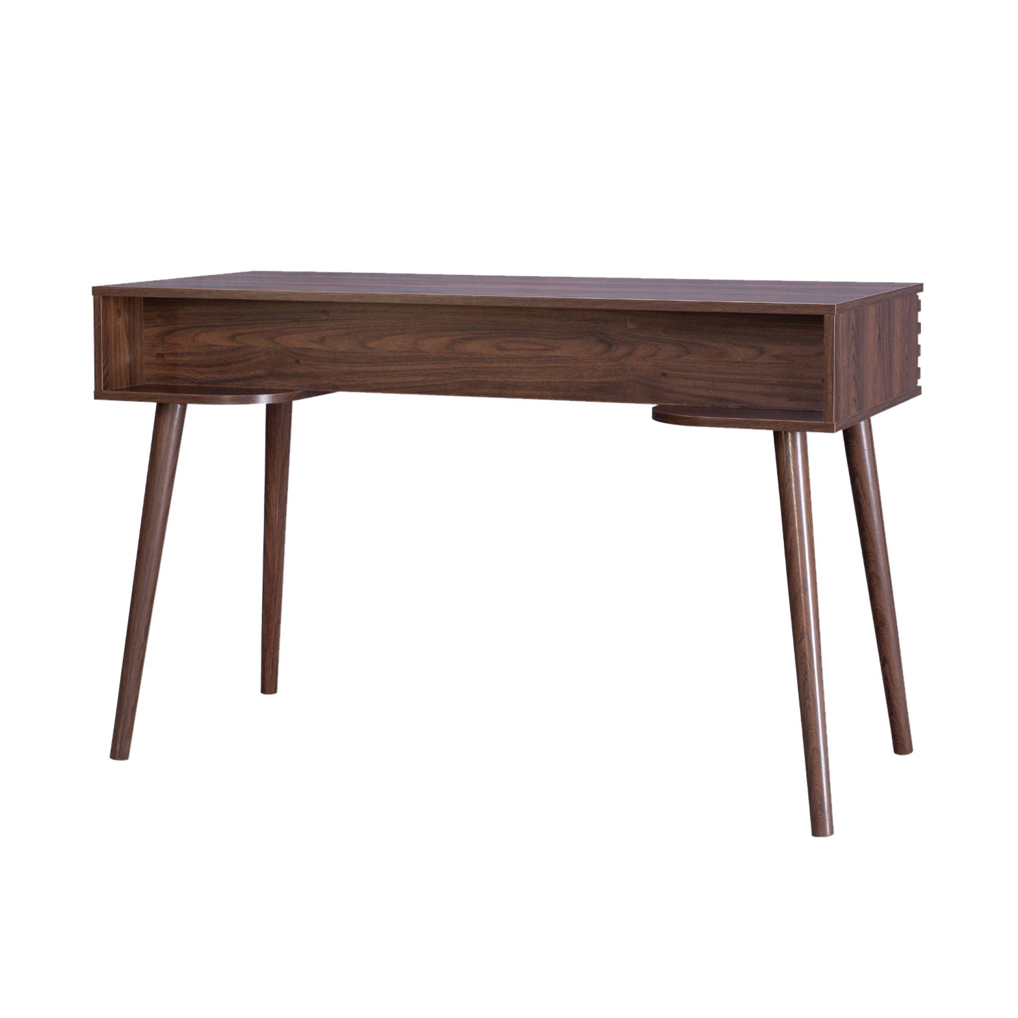 Bureau effet bois 2 tiroirs MADERE noyer. 1 casier. façade rainurées. 120 x 55 x 76.5 cm