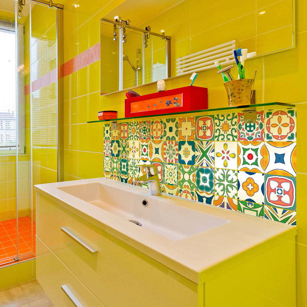 Stickers muraux - Sticker Mural Carrelage adhésif Cuisine Salle de Bain - 9 STICKERS CARREAUX DE CIMENT AZULEJOS EUNICE