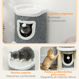 Árbol Rascador para Gatos, Árbol para Gatos 76 cm, Torre Escalador con Cama, 2 Cuevas, Postes de Sisal, Alfombra de Rascado, Bolas para Jugar, Gris