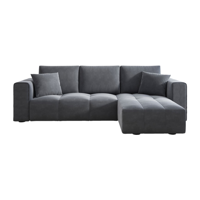 WORTHING Canapé d'angle convertible 4 places avec coffre en velours gris anthracite