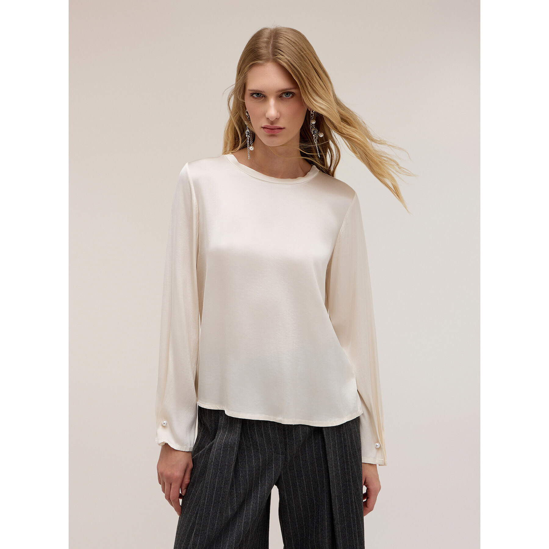Motivi - Blusa con gemelli a perla The Tailoring Lab - Bianco