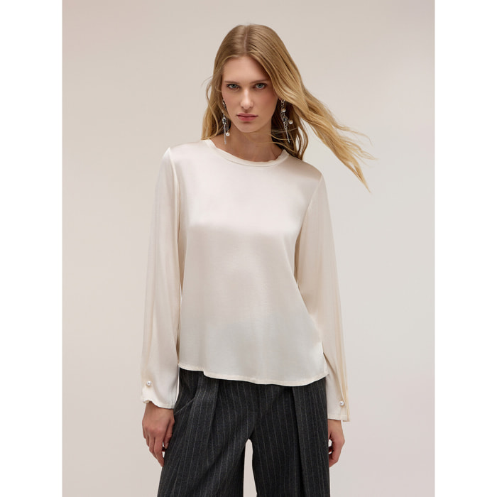 Motivi - Blusa con gemelli a perla The Tailoring Lab - Bianco
