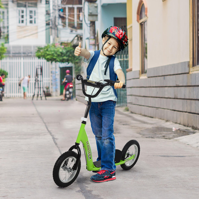 Trottinette patinette enfants à partir de 5 ans grandes roues guidon réglable poignée frein et béquille acier vert