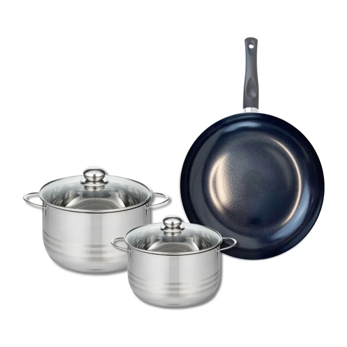Ensemble de 1 Poêle de cuisson 32 cm et 2 faitouts 20 et 24 cm Elo Prima Brillant