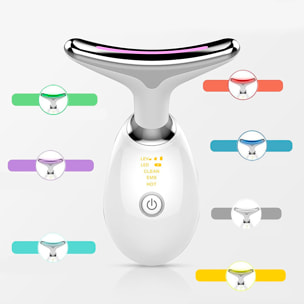 Massaggiatore facciale anti-rughe con 3 modalità d'uso, EMS, compressa calda e 7 luci LED.