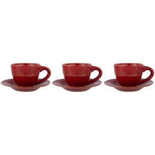 J-Line tasse + sous-tasse 'Tout Est Possible' - porcelaine - rouge/or - 3 pcs