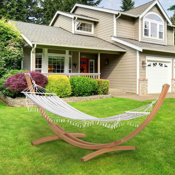 Hamaca de Jardín 200x100 cm Hamaca Colgante con Travesaños de Madera Carga 120 kg para Patio Terraza Balcón Camping Gris y Crema