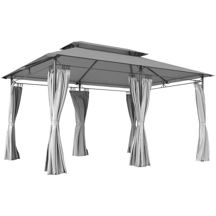Tonnelle barnum 3 x 4 m 6 rideaux amovibles double toit métal époxy polyester gris