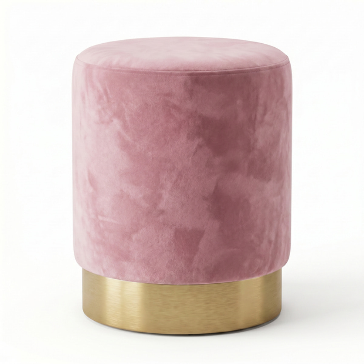 Pouf cilindrico in velluto con base dorata, sgabello imbottito elegante e resistente, seduta compatta salvaspazio, ideale per salotto camera ingresso e toeletta, design moderno glamour e versatile