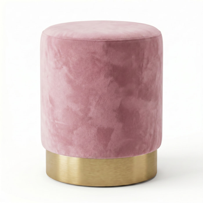 Pouf cilindrico in velluto con base dorata, sgabello imbottito elegante e resistente, seduta compatta salvaspazio, ideale per salotto camera ingresso e toeletta, design moderno glamour e versatile