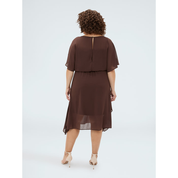 Fiorella Rubino - Vestito in georgette con orlo asimmetrico - Marrone