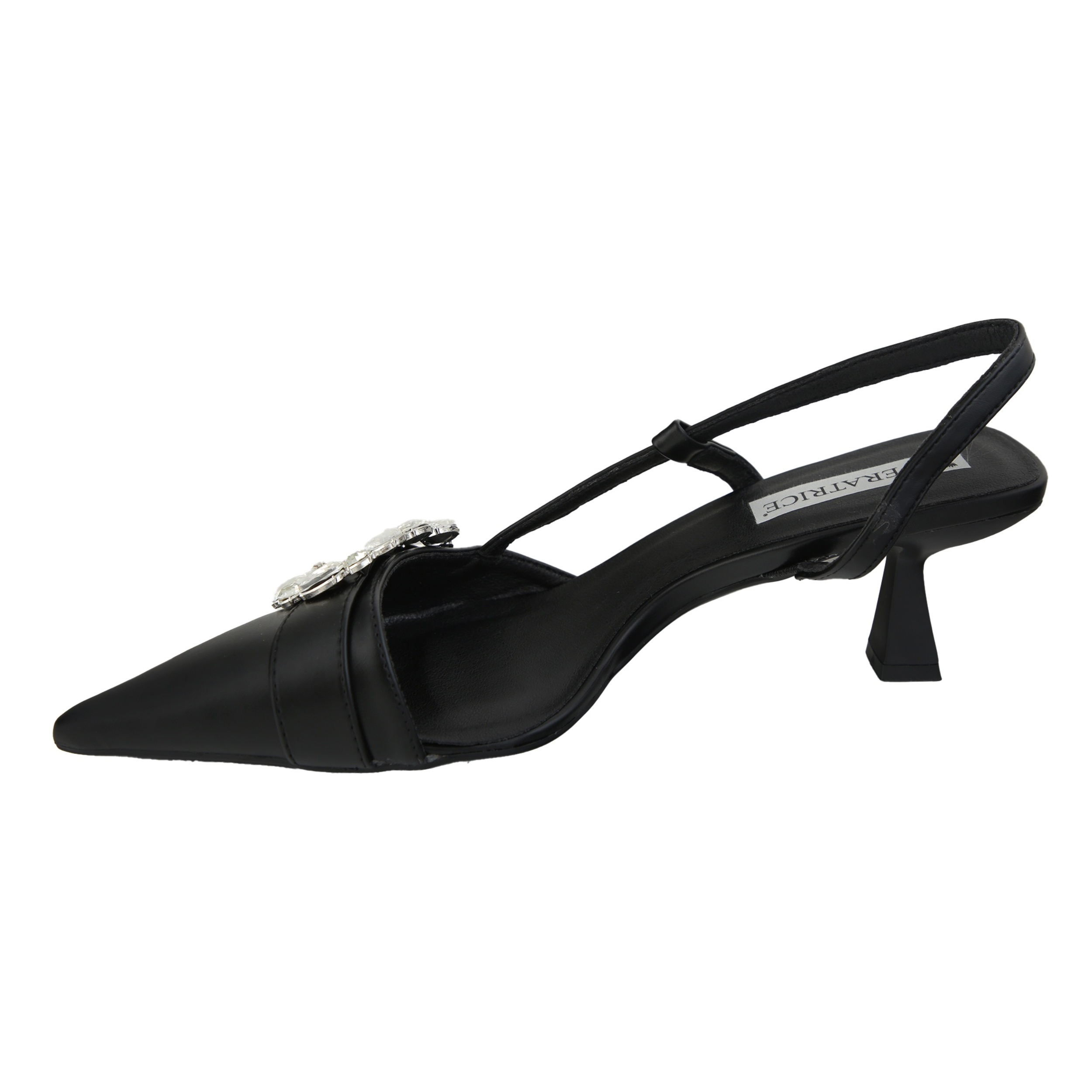 Dècolletè slingback con tacco basso a rocchetto e fibbia gioiello